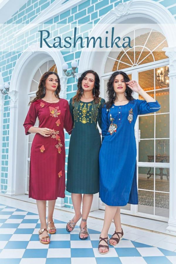 Ft Rashmika 01 Embroidery Rayon Designer Kurti Collection